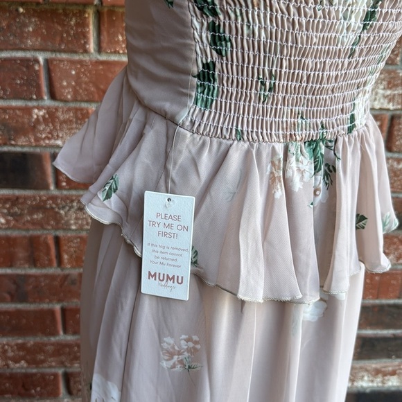 Show Me Your MuMu Reese Ruffle Chiffon Midi Dress Beige Floral Size Extra Small - Picture 7 of 10